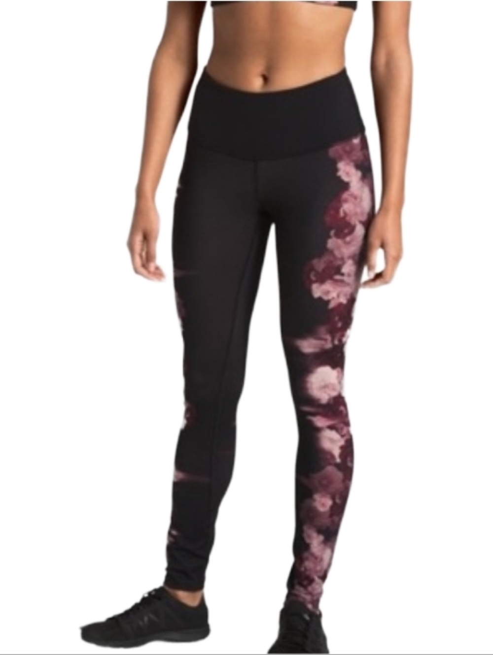 The North Face Athletic Leggings In Black And Burgundy Peony Floral Size L